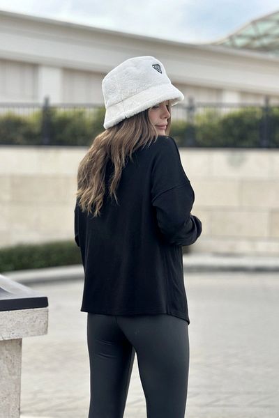 NEW LAVİVA Γυναικείο μαύρο ασύμμετρο κόψιμο, δύο τεμάχια μπροστά, ακρυλικό ύφασμα, φαρδύ πουλόβερ