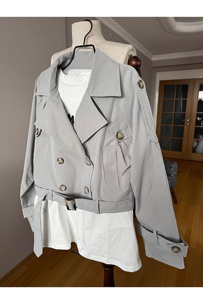 Natavanbutık Gray Color Oversize Short Trench Coat