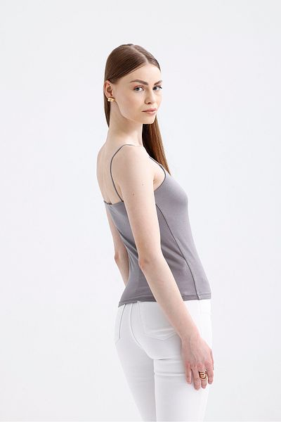 Elia Moda Γυναικεία μπλούζα με λουράκι σε γκρι ανοιχτόχρωμο σχοινί