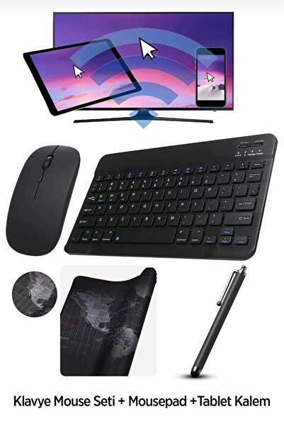 Alfa MEC Tüm Cihazlara Uyumlu Kablosuz Bluetooth Klavye+mouse Set+MousePad+Ta...