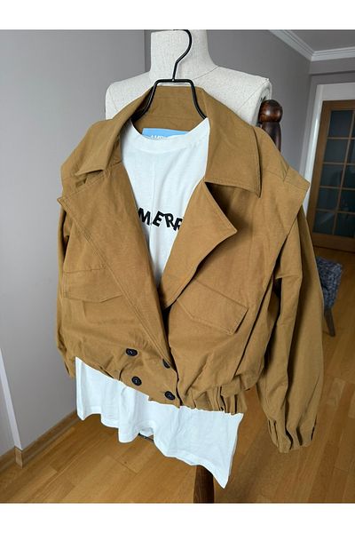 Natavanbutık Mustard Color Oversize Short Trench Coat
