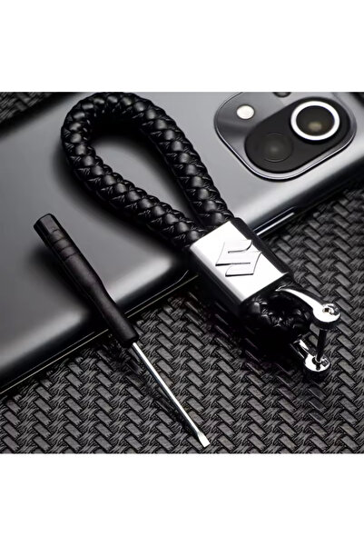 RoseTR Suzuki Swift and Compatible Black Leather Braided Keychain