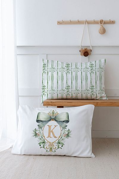 Tuğba Kuğu 2 Pillow Case (50X70) Green Royal Series - Letter K
