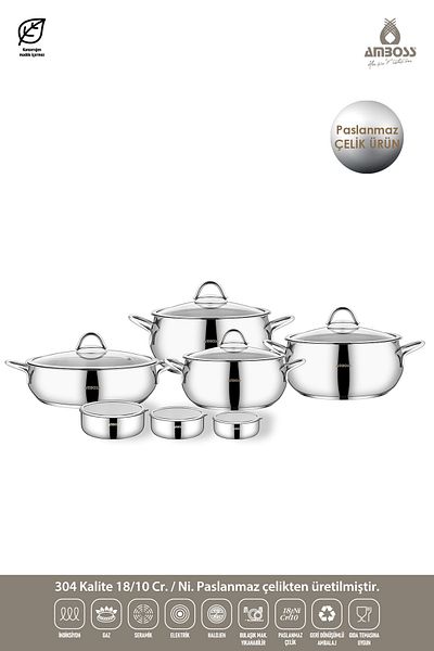 Amboss 14-Piece Stone Prime Stainless Steel Cookware Set & Steel Storage Container