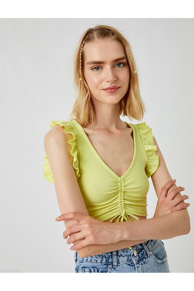 Koton Ruffle Detailed Gathered T-Shirt
