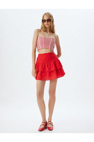 Koton Fisto Mini Skirt - Layered Design with Flounce and Zipper
