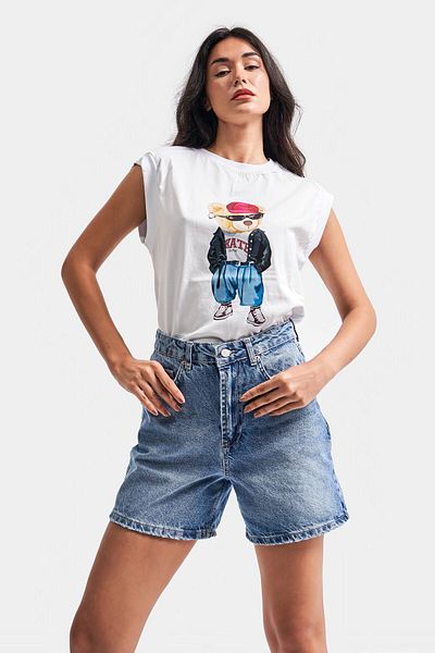 its basic Μπλε Mom Fit Midi τζιν σορτς - Γυναικείο