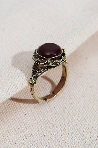 LA PERRY ACCESSORIES خاتم أصلي من الحجر البني المستدير