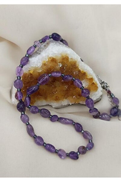 Necklace Steel Natural Stone Amethyst Jewelry Necklace Wedding Engagement