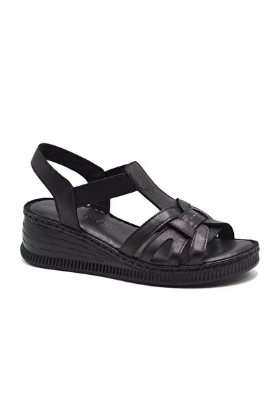 Venüs Μαύρα Comfort Δερμάτινα Γυναικεία Σανδάλια - 24028801Y