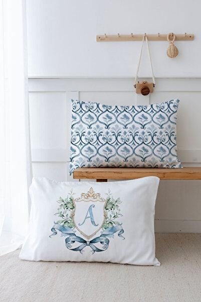 Tuğba Kuğu 2'li Yastık Kılıfı (35x45) Blue Royal Series - A Harfi