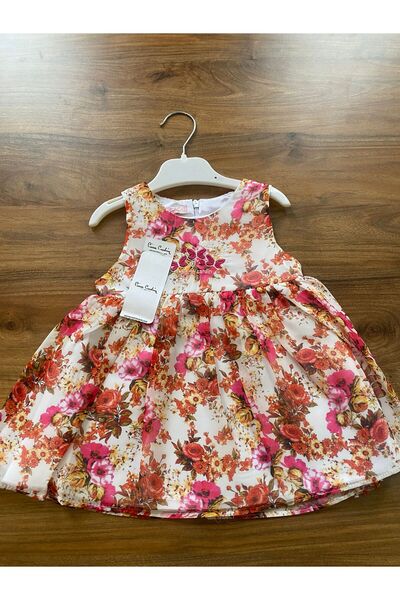 Pierre Cardin Print Chiffon Girl's Dress with Zero Sleeve Lining