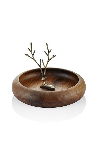 SETABIANCA Seta Oturan Geyik Figürlü Ahşap Tabak Bronz 26*26*18 Cm
