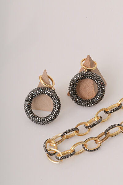 Women's Gold Plated Ring Design Earrings with Markazite Gemstone