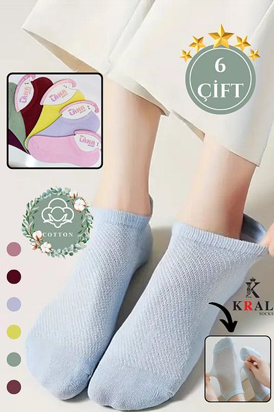 Miss Lana Women's - Men's Plain Pattern (6 Pairs) Snikers Cotton (Size 36-40) Anti-Sweat Socks