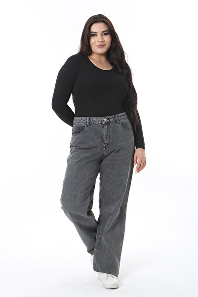 Şans Women's Plus Size Smoked High Waist 5 Pockets Jeans 65N38727