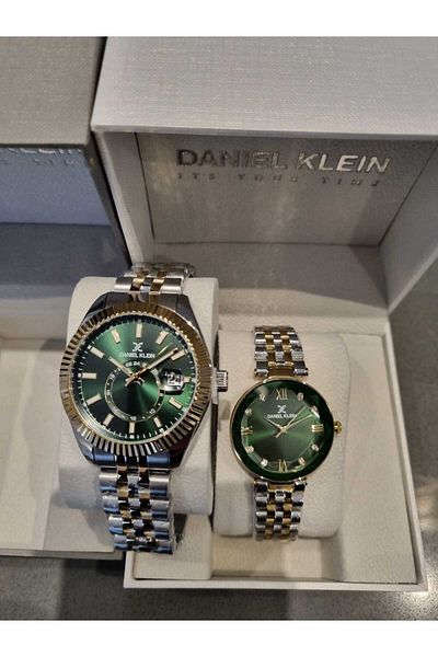 Daniel Klein Green Dial Colorful Couple Lover Watch and Bracelet Gift