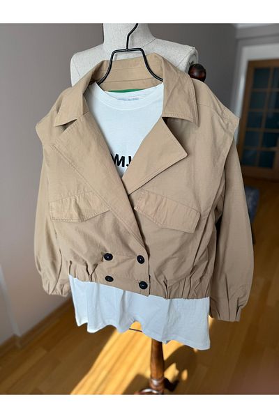 Natavanbutık Light Brown Oversize Short Trench Coat