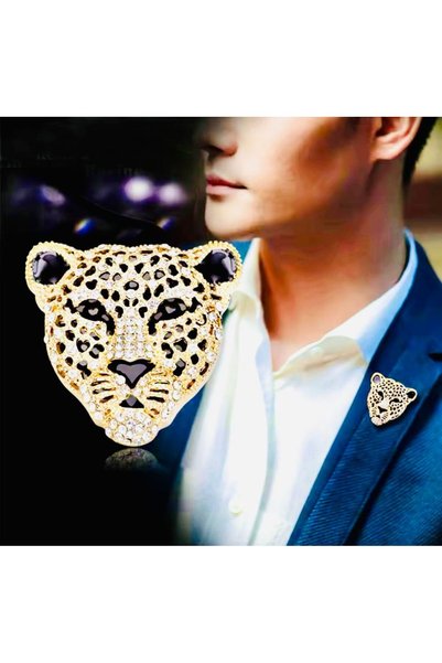 Rachel Silver Altın Renk Zirkon Taşlı Siyah Renk Mineli Unisex Tasarım Leopar...