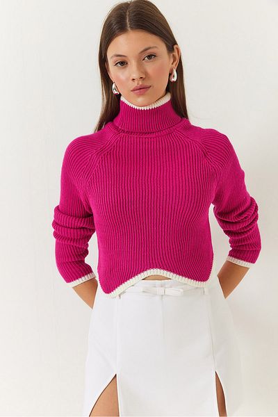 Bianco Lucci Women's Turtleneck Crop Sweater