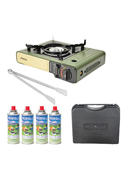 NURGAZ Portatif Ocak Ng 501 Taşıma Çantası 4 Adet 220gr Ocak Kartuşu Izgara M...