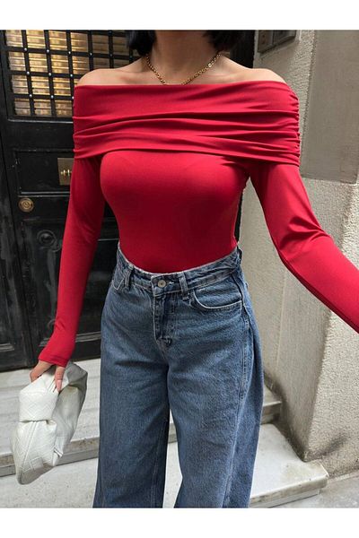 sportiness Stylish Blouse with Draped Off-The-Shoulder