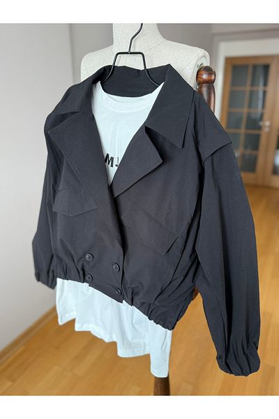 Natavanbutık Black Color Oversize Short Trench Coat