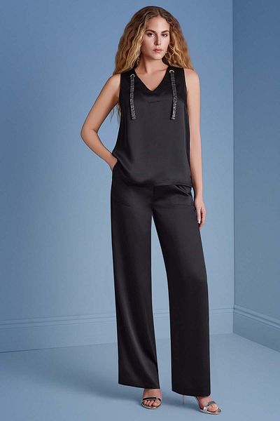Guitar Wide Leg Black Satin Trousers