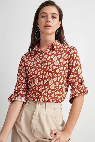 NEW LAVİVA Cămașă de damă Brick Classic Guler, mânecă lungă, cu model, cu croiala normală, cămașă mărime standard