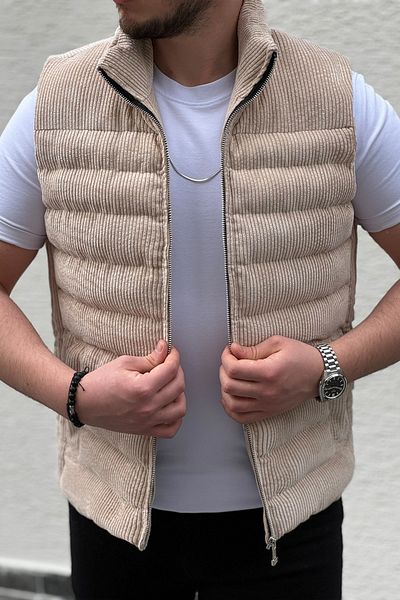 Moderk New Velvet Corduroy Zip-Up Inflatable Vest Men