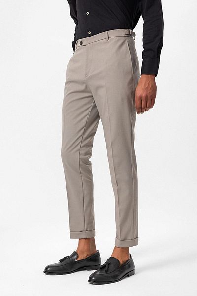 Antioch Beige Slim Fit Double Leg Men's Trousers
