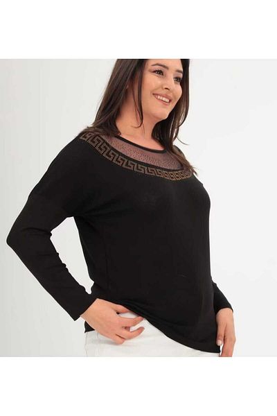Esina Women's Strawberry Knitted Stone and Tulle Detailed Blouse