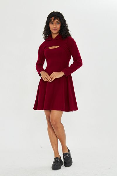 ESPOİRPLUS ROCHIE DE FEMEIE DE CULOARE BURGUNDĂ BOLERO CU GLUGĂ CU MÂNECĂ ZERO