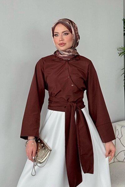 Hazamoda Ανοιχτό καφέ μισό πουκάμισο - με κορδόνια