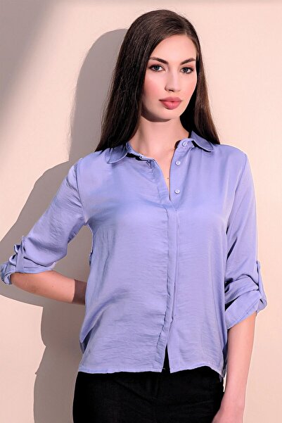 Juuuj Cămașă din satin cu nasturi ascunse, liliac, stil nou