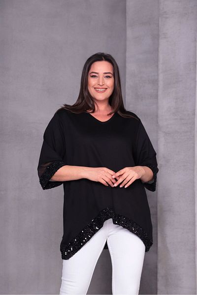 Esina Women's Crystal Fabric Tunic with Sequins and Tulle Detail