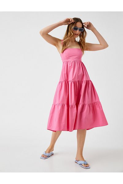 Koton Träger-Midikleid aus gerüschter Baumwolle