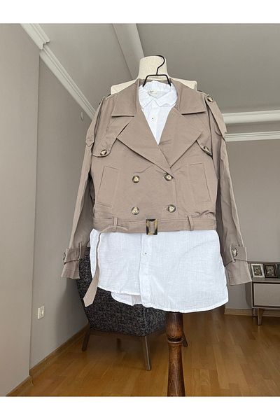 Natavanbutık Dark Beige Oversize Short Trench Coat