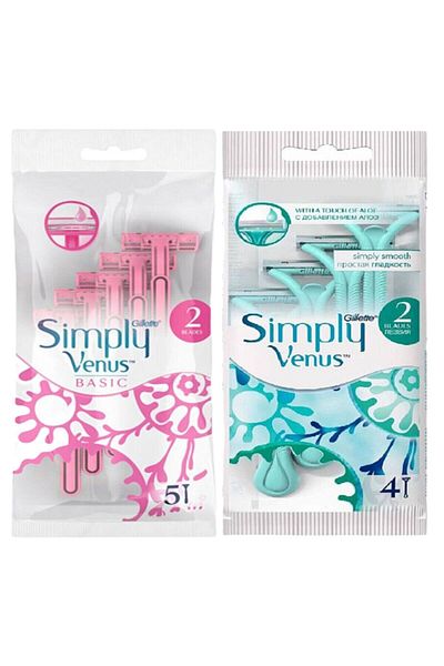 Gillette Venus 5-Pack Simple Venus 2 Point Women's Ball Knife and 4-Pack Bag