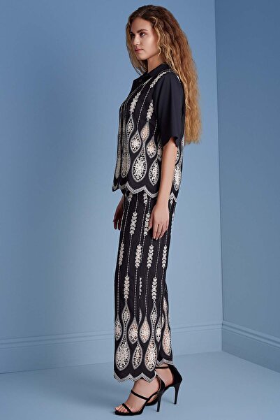 Guitar Wide Leg Black Brodered Trousers