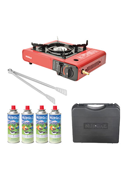 NURGAZ Portatif Ocak Taşıma Çantası 4 Adet 220gr Ocak Kartuşu Ve Izgara Maşa ...