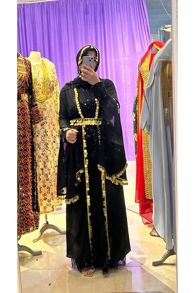 ABAYLAR Siyah boncuklu kaftan