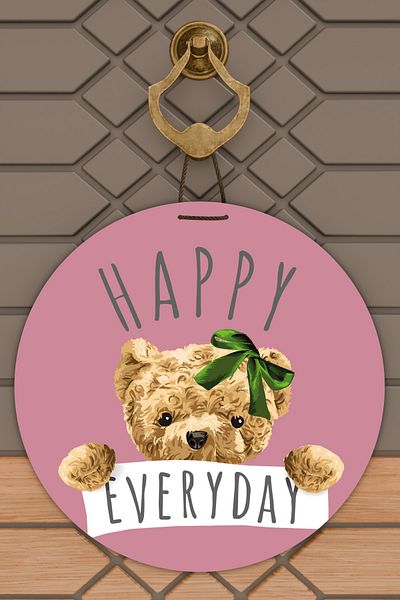 Rugmood Μοντέρνο Στολίδι Πόρτας Ροζ Φόντο Happy Everyday Στολίδι Εξωτερικής Πόρτας