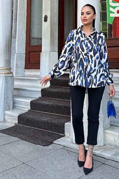 Juuuj Блакитна сорочка з сатину з візерунком