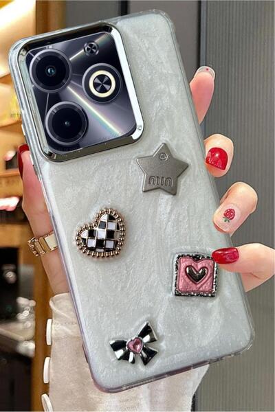 3GEN CASE İnfinix Hot 40İ & Infinix Smart 8 Uyumlu 3D Taş Kurdele Kelebek Kal...