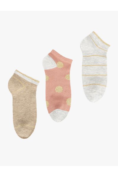 Koton Set of 3 Striped Multicolored Glitter Booties Socks