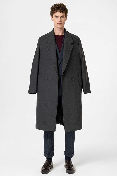 Antioch Anthracite Wool Blended Herringbone Double Breasted Men's Coat