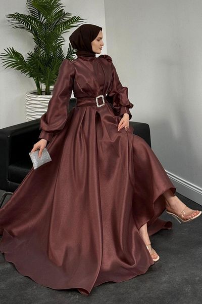 MERVEN AKYÜZ Βραδινό φόρεμα καφέ Cleopatra Taffeta