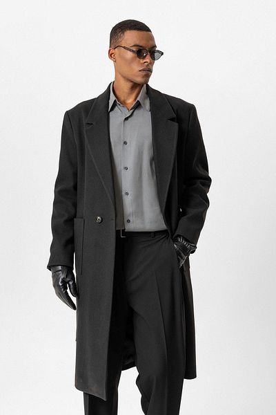 Antioch Black Belted Men's Coat with Bag Pockets
