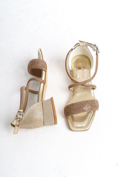 Mini Angel Gold Stone Evening Dress Shoes Wedding Shoes Stone Heeled Shoes Long Heeled Shoes